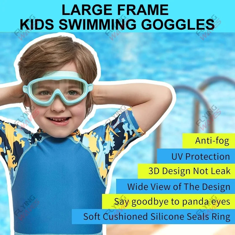 Large Frame Swimming Goggles Wide View No Leaking Anti Fog UV Protection Pool Glasses for Boys Girls Kids Youth Toddler 3-15