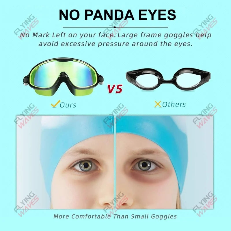 Large Frame Swimming Goggles Wide View No Leaking Anti Fog UV Protection Pool Glasses for Boys Girls Kids Youth Toddler 3-15