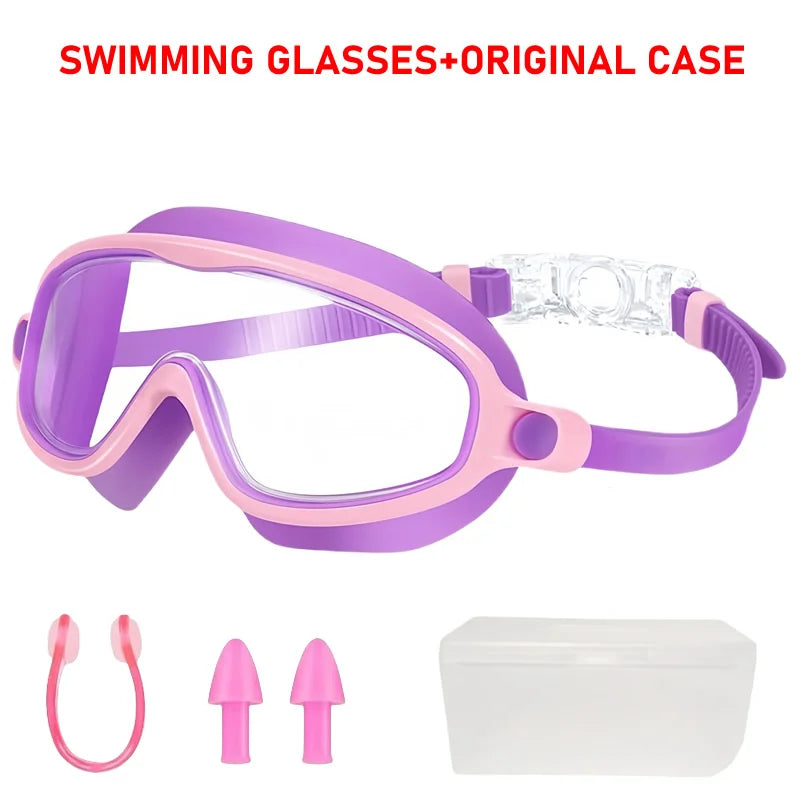 Large Frame Swimming Goggles Wide View No Leaking Anti Fog UV Protection Pool Glasses for Boys Girls Kids Youth Toddler 3-15